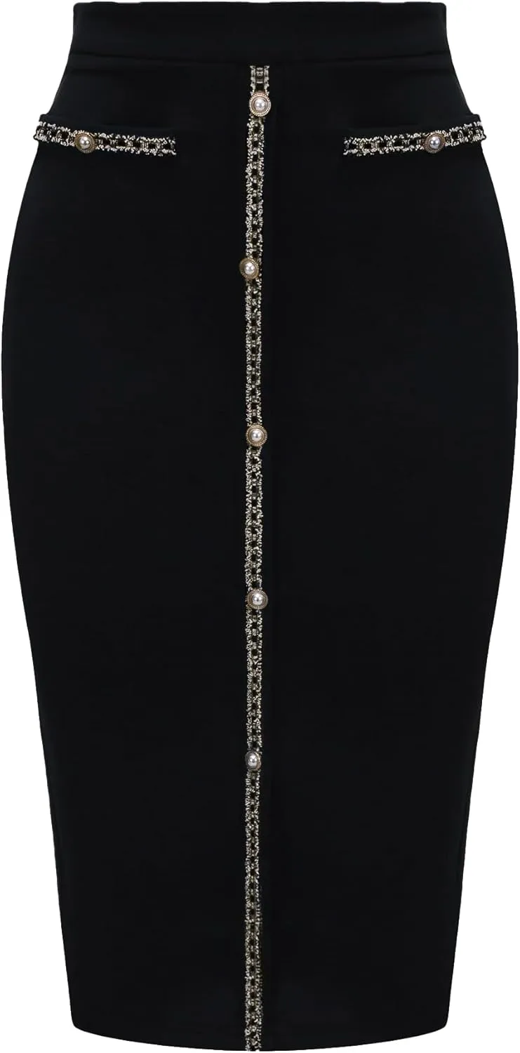 Women's Bodycon Pencil Skirt High Waist Stretchy Knee Length Office Work Skirts
