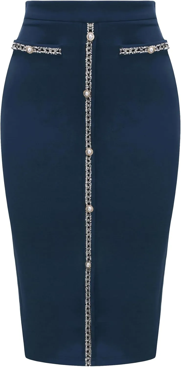 Women's Bodycon Pencil Skirt High Waist Stretchy Knee Length Office Work Skirts