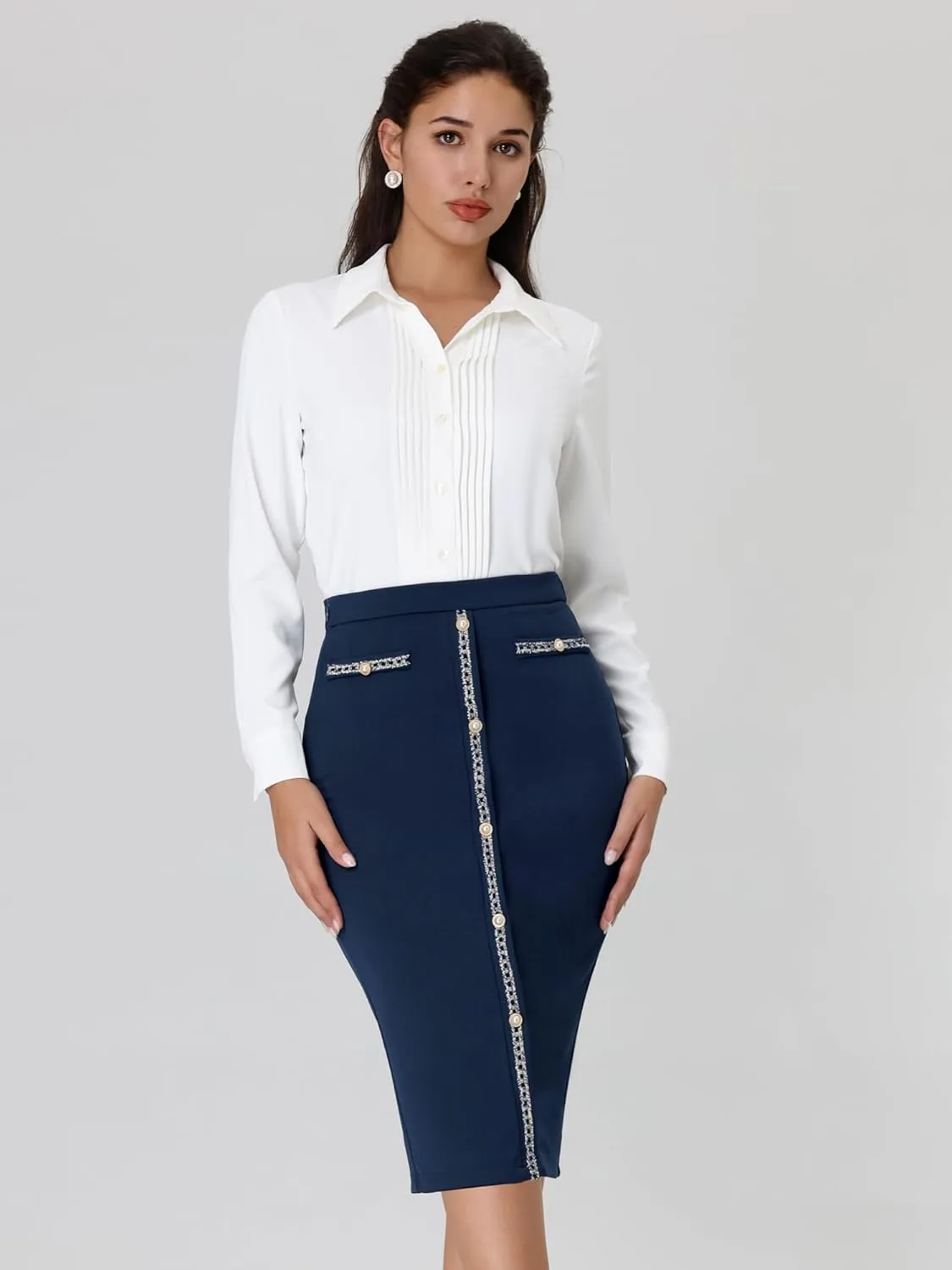 Women's Bodycon Pencil Skirt High Waist Stretchy Knee Length Office Work Skirts