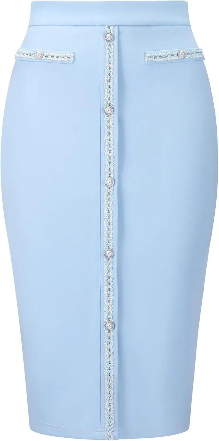 Women's Bodycon Pencil Skirt High Waist Stretchy Knee Length Office Work Skirts