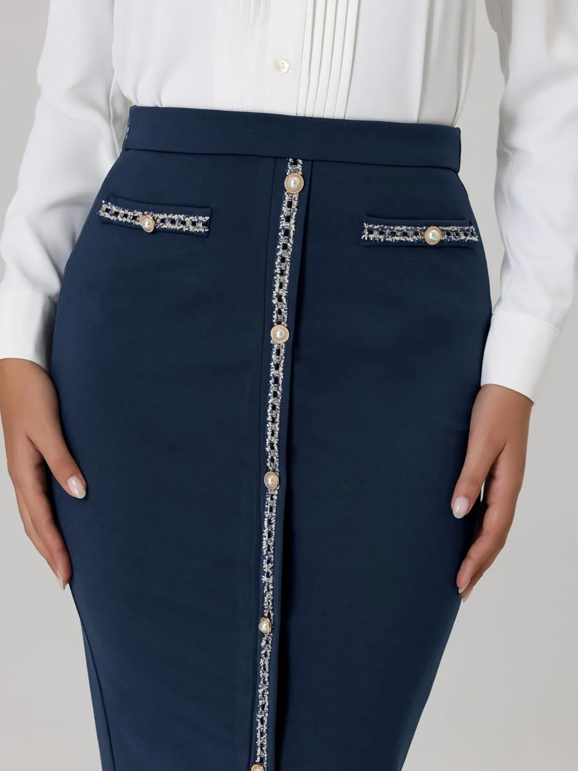 Women's Bodycon Pencil Skirt High Waist Stretchy Knee Length Office Work Skirts