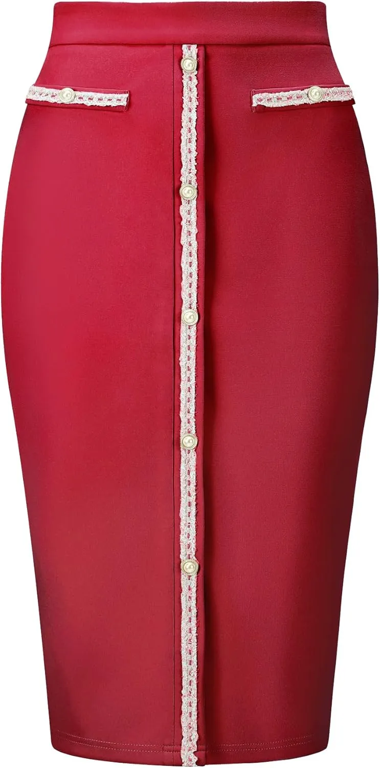 Women's Bodycon Pencil Skirt High Waist Stretchy Knee Length Office Work Skirts