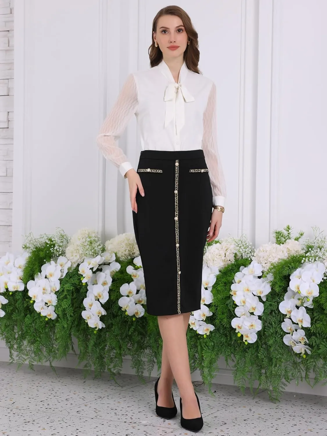 Women's Bodycon Pencil Skirt High Waist Stretchy Knee Length Office Work Skirts