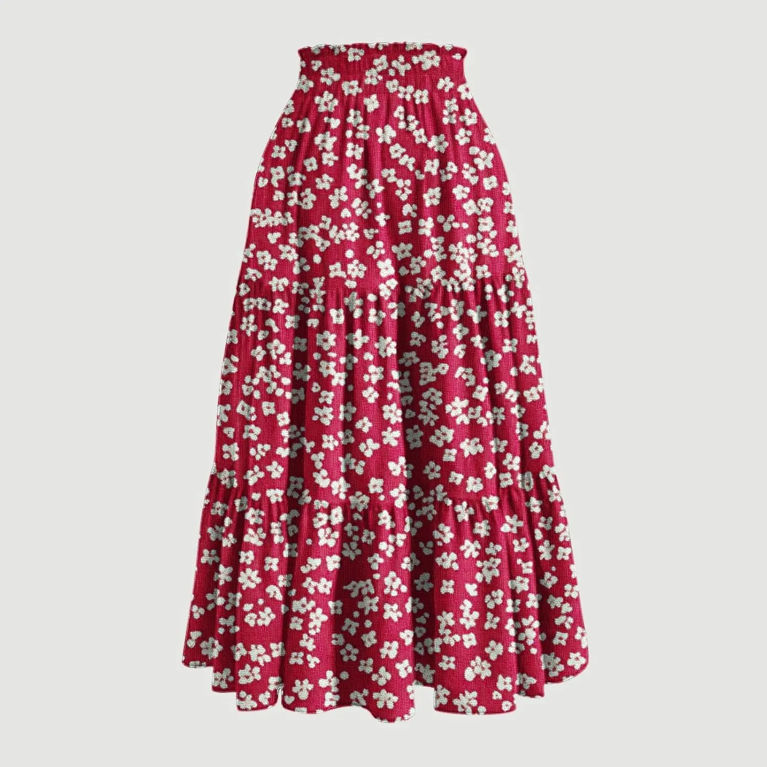 Womens Boho Floral Print Maxi Skirt Summer Drawstring High Waisted Tiered Long Skirts Flowy Beach Vacation Skirts