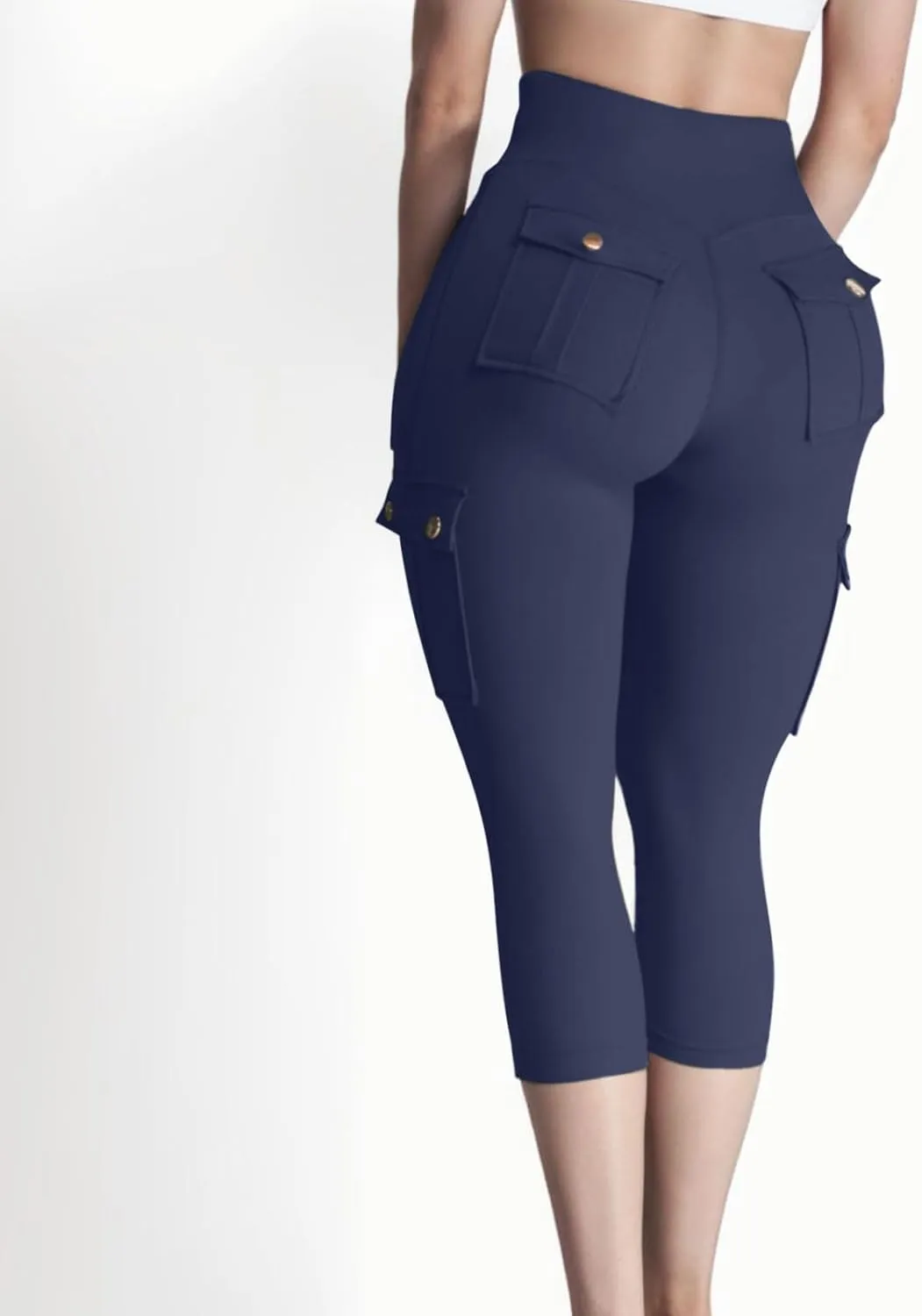 Women's Butt Lifting Biker Capri Cargo High Waist Flap Pocket Workout Capris Causal Athletic Gym Training Sweatpant
