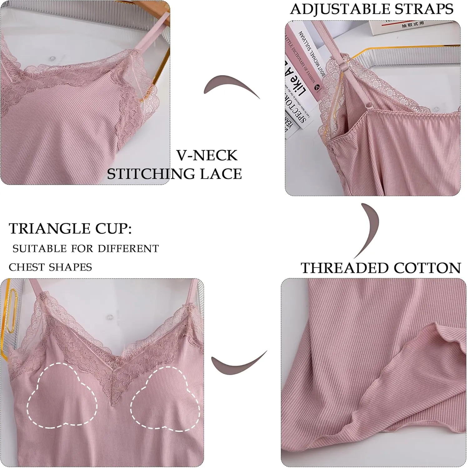 Women's Camisole Tops Built in Padded Bra Adjustable Spaghetti Strap Tank Top V Neck Sleeveless Blouse for Wear Home