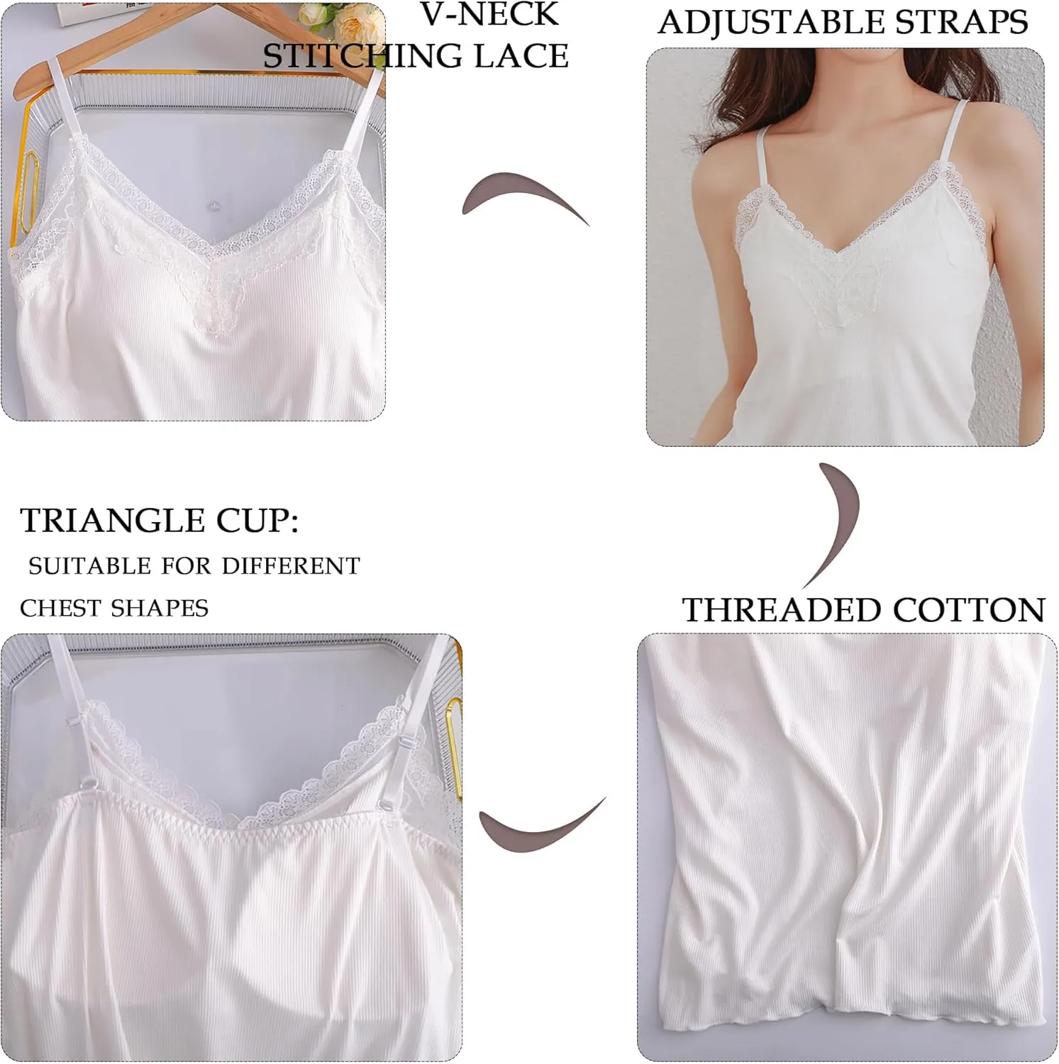Women's Camisole Tops Built in Padded Bra Adjustable Spaghetti Strap Tank Top V Neck Sleeveless Blouse for Wear Home