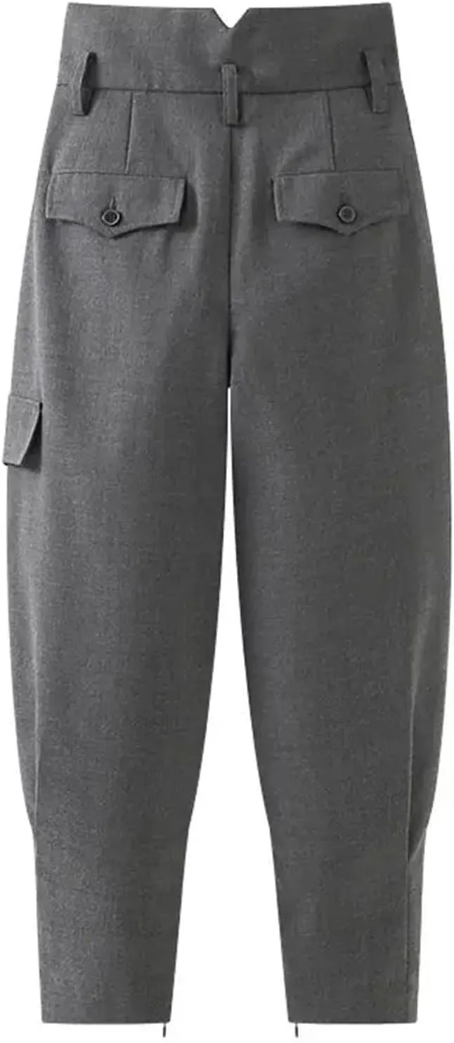 Womens Corset Overalls Wide-Leg Pants High Waist Year-Round Retro Casual Trousers