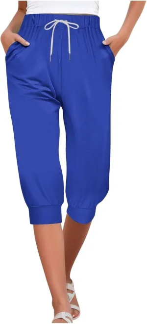 Womens Cotton Linen Summer Casual Loose Pants Elastic Waisted Long Lounge Slim Fit Palazzo Pants Trendy