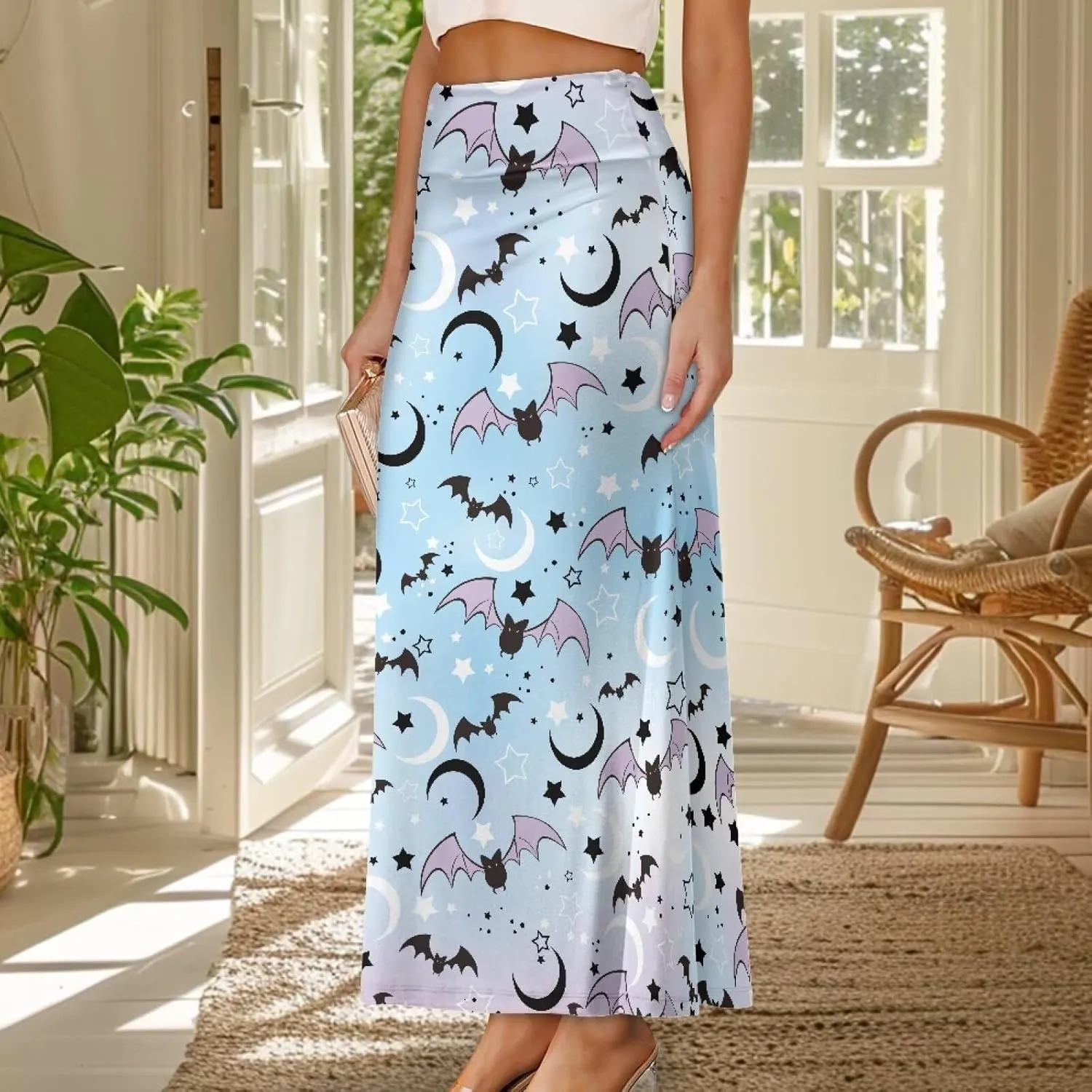 Women's Elastic High Waisted Maxi Skirt Trendy Fall Flared A-Line Midi Skirt Casual Formal Work Skirts