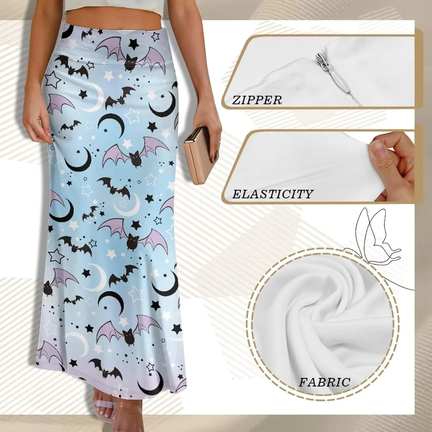 Women's Elastic High Waisted Maxi Skirt Trendy Fall Flared A-Line Midi Skirt Casual Formal Work Skirts