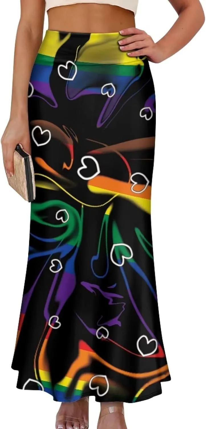 Women's Elastic High Waisted Maxi Skirt Trendy Fall Flared A-Line Midi Skirt Casual Formal Work Skirts