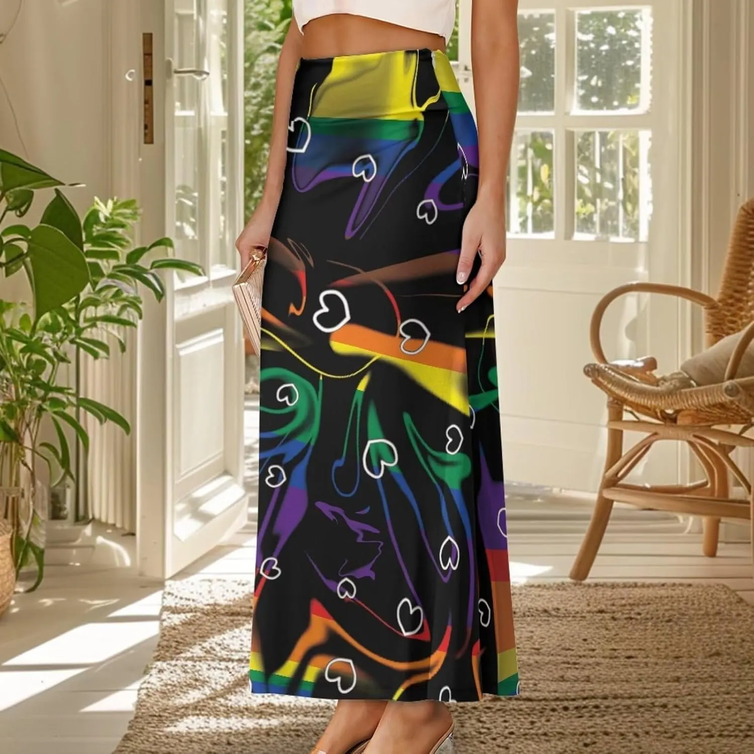 Women's Elastic High Waisted Maxi Skirt Trendy Fall Flared A-Line Midi Skirt Casual Formal Work Skirts