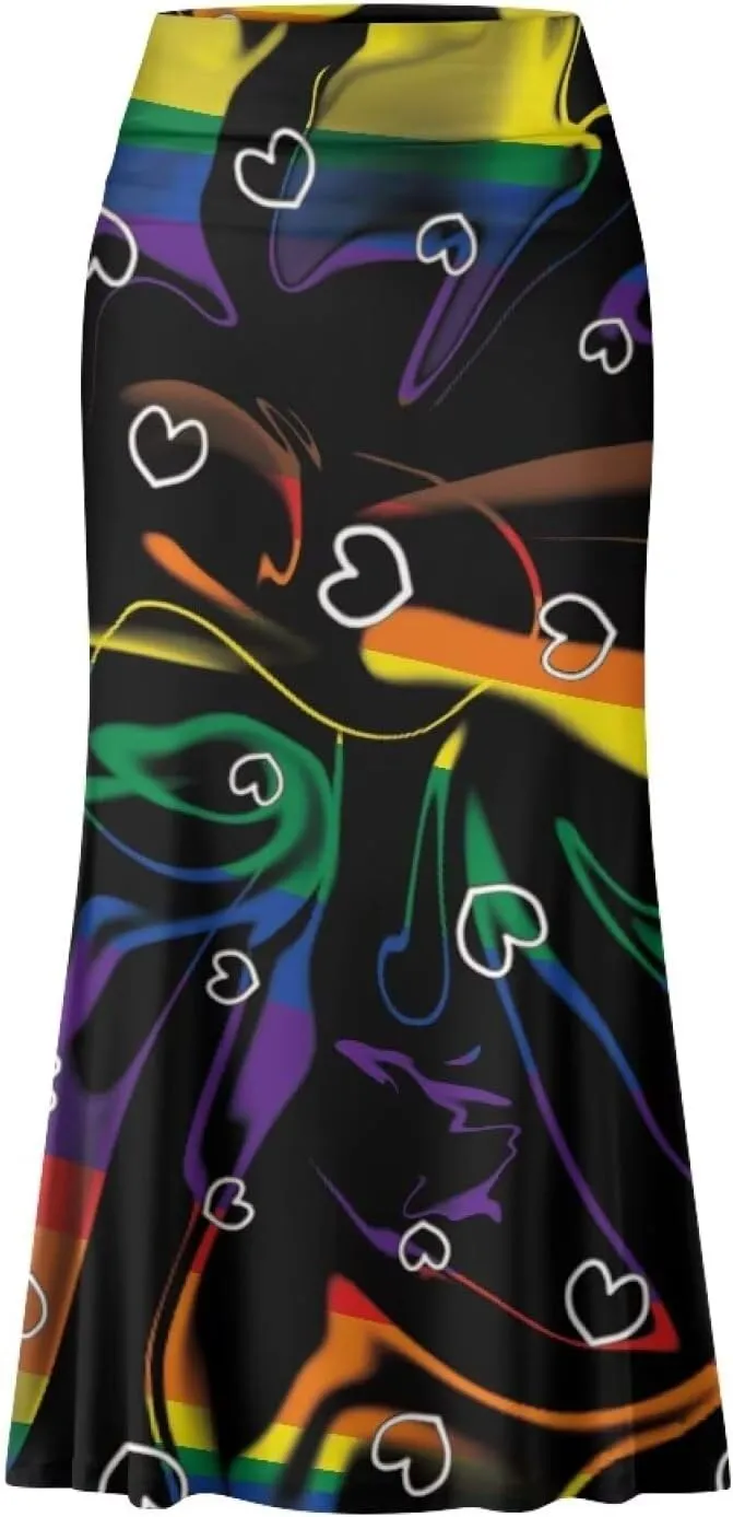 Women's Elastic High Waisted Maxi Skirt Trendy Fall Flared A-Line Midi Skirt Casual Formal Work Skirts