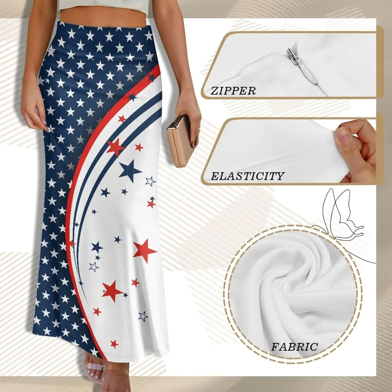 Women's Elastic High Waisted Maxi Skirt Trendy Fall Flared A-Line Midi Skirt Casual Formal Work Skirts