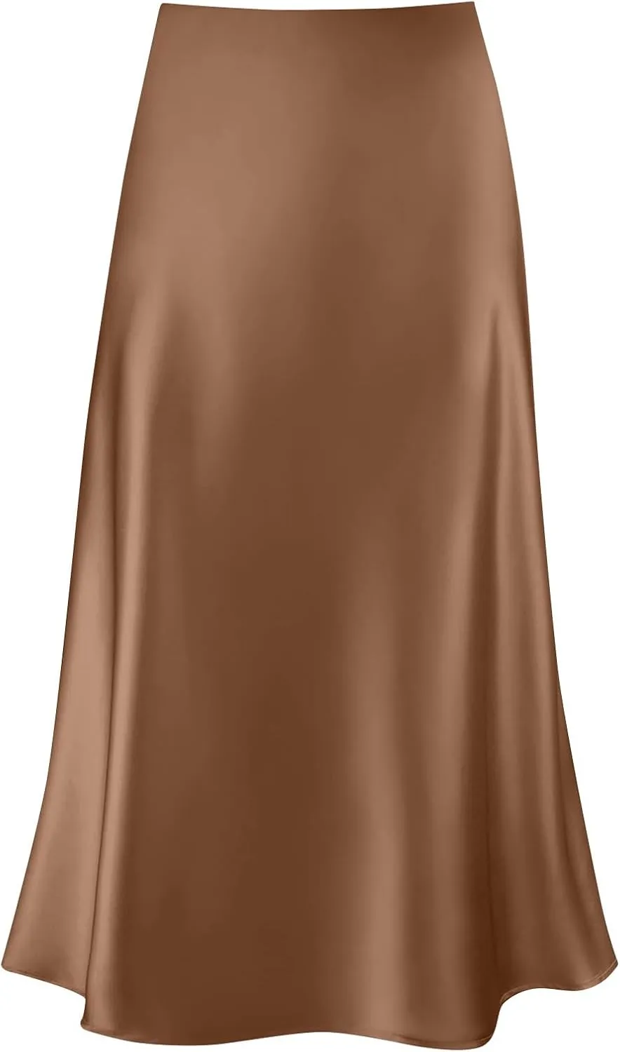 Womens Elegant Midi Skirt High Waisted Solid Satin Dress Work Skirts Party Wedding Flared A-Line Skirts