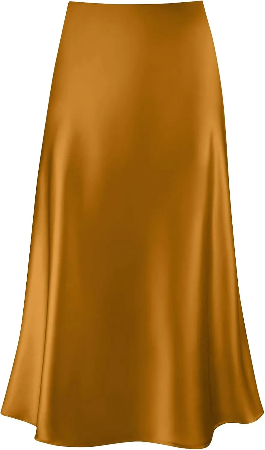 Womens Elegant Midi Skirt High Waisted Solid Satin Dress Work Skirts Party Wedding Flared A-Line Skirts