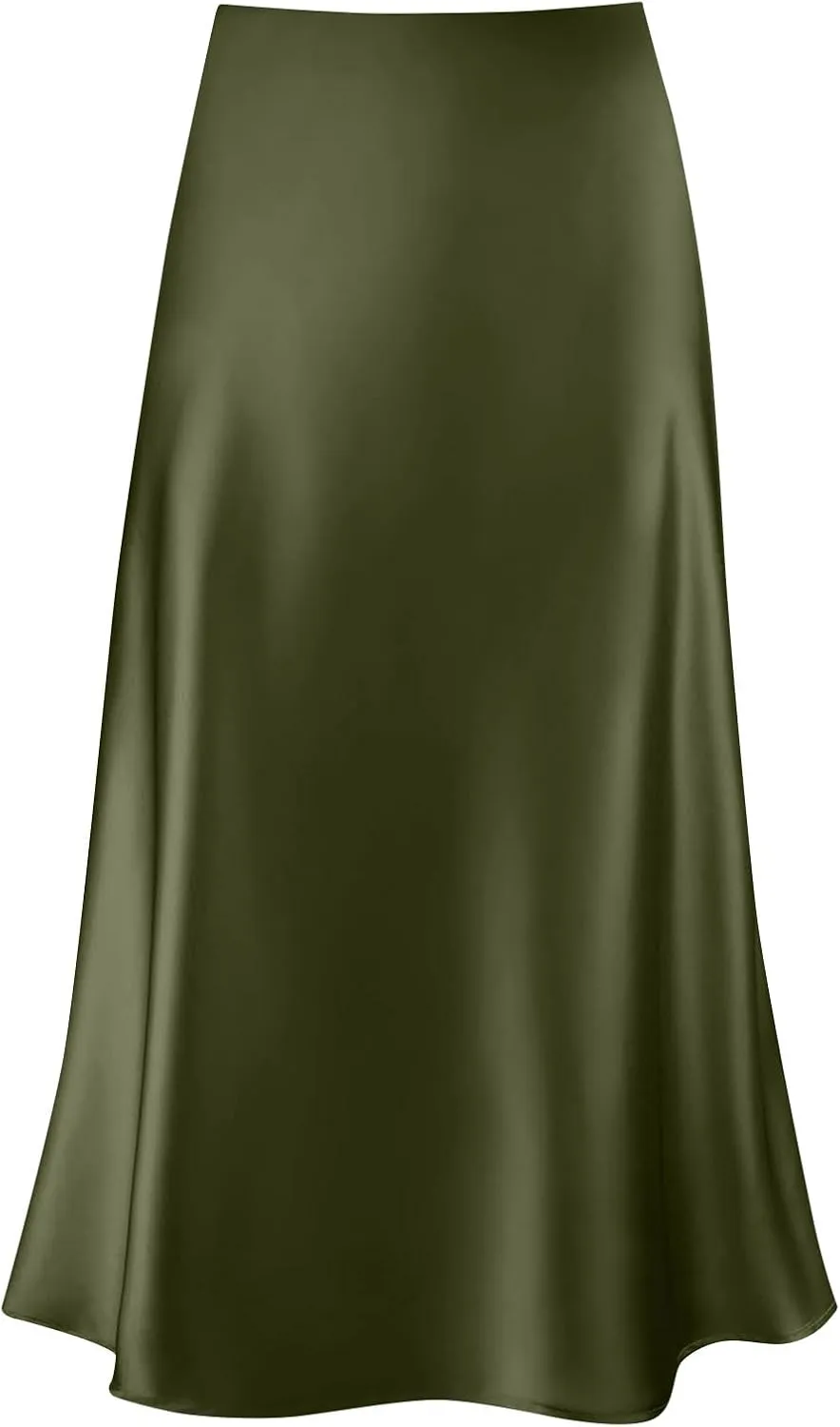 Womens Elegant Midi Skirt High Waisted Solid Satin Dress Work Skirts Party Wedding Flared A-Line Skirts
