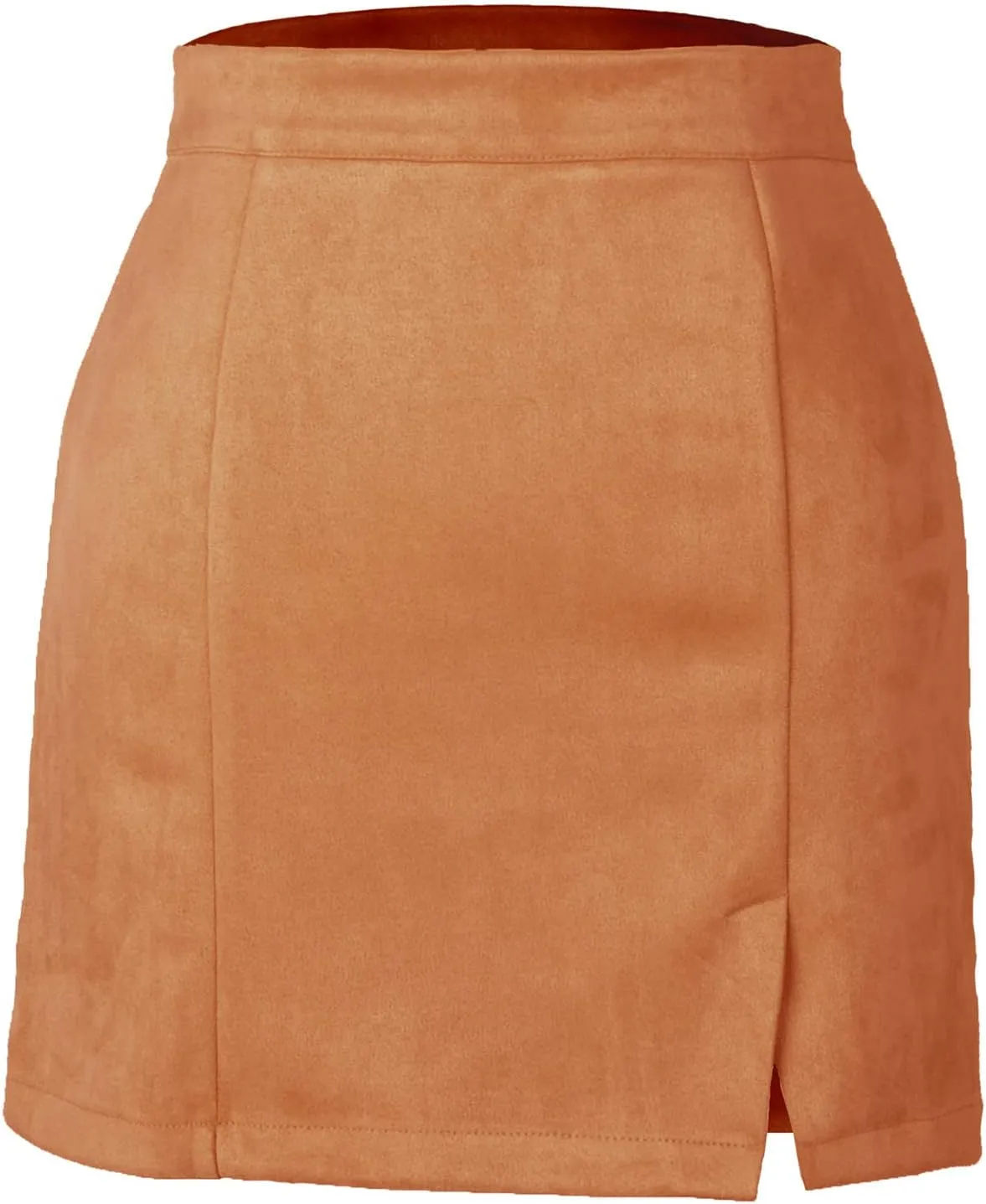 Womens Faux Suede Mini Skirt with Slit Hem, High Waisted Side Split Bodycon Short Skirt Zipper Back Sexy Work Skirts