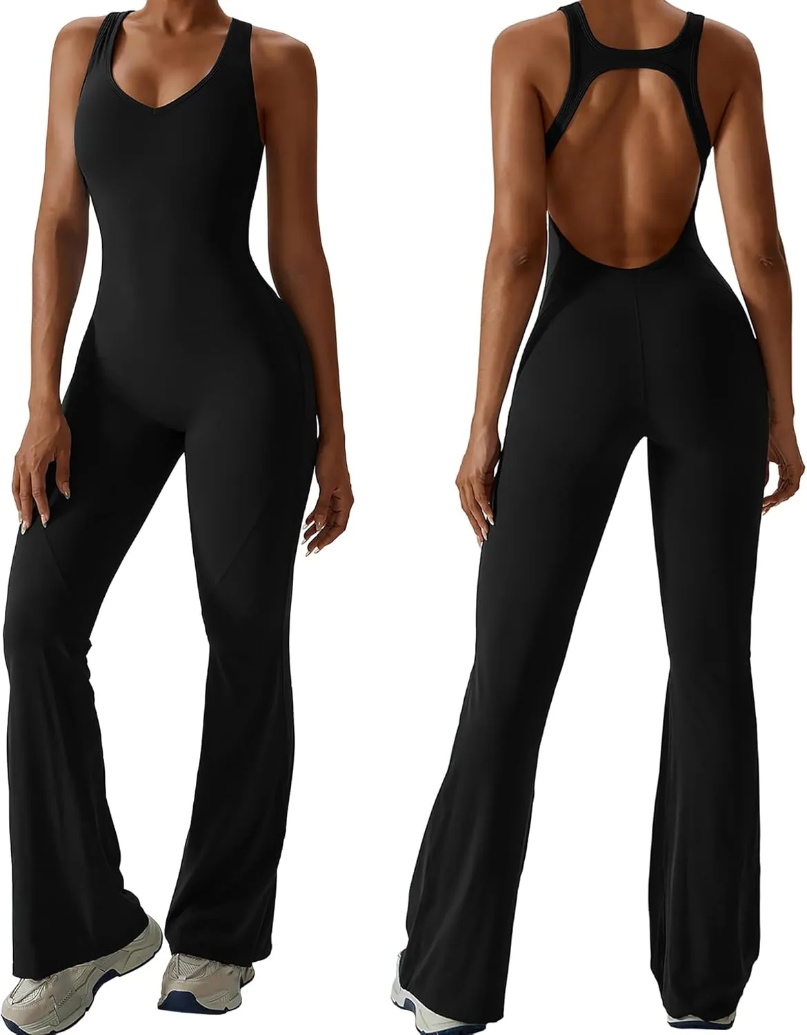 Women's Flare Jumpsuit with Tummy Control  Sleeveless, Backless, Soft Stretchy Fabric, Elegant One-Piece