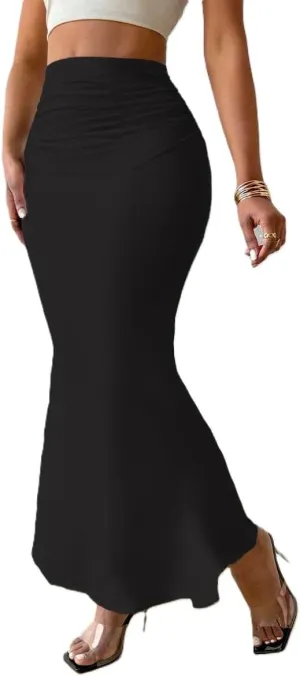 Women's Graphic Print Maxi Skirt Ruched High Waist Long Fishtail Skirt Fashion Bodycon Pencil Skirt