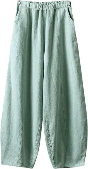 Womens Linen Blend Summer Y2K Fashion Palazzo Lounge Pants Elastic Waist Stretchy Slim Fit Trouser Business Work