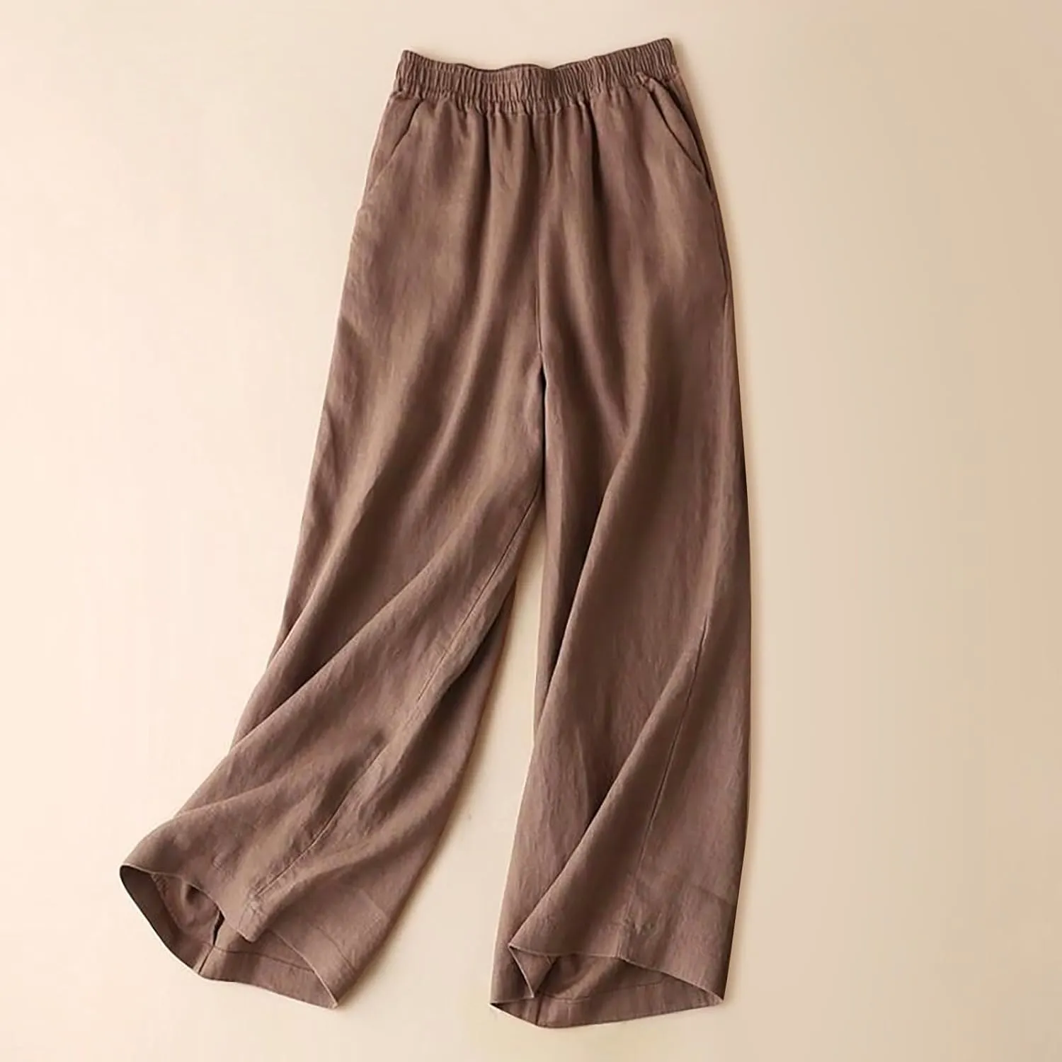 Women's Linen Summer Floral Palazzo Pants Elastic Waisted Baggy Stretchy Slim-Fit Pants Office