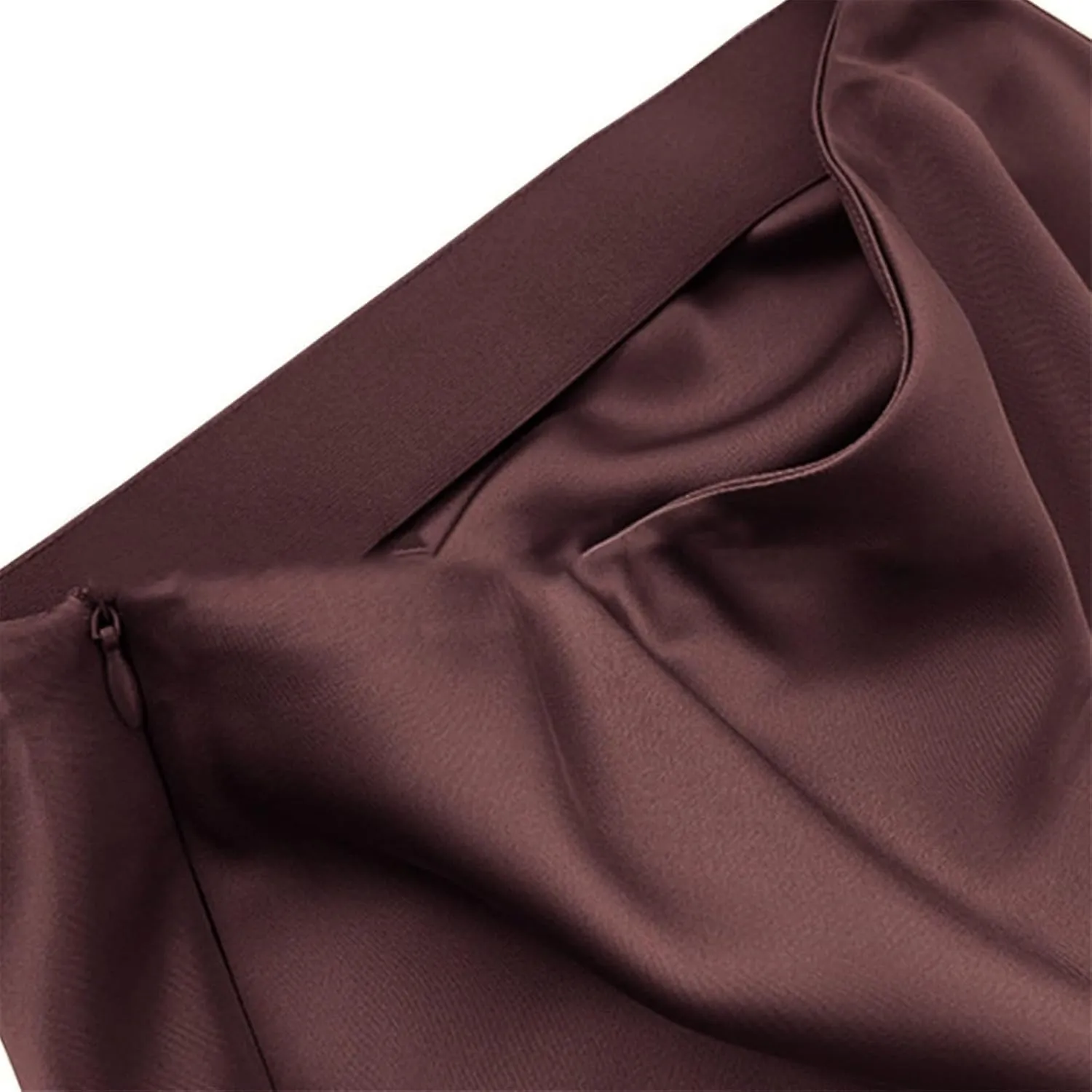 Womens Midi Skirt High Waisted Solid Satin Dress Zipper Elegant Work Skirts Stretch Office Straight Spit Skirt