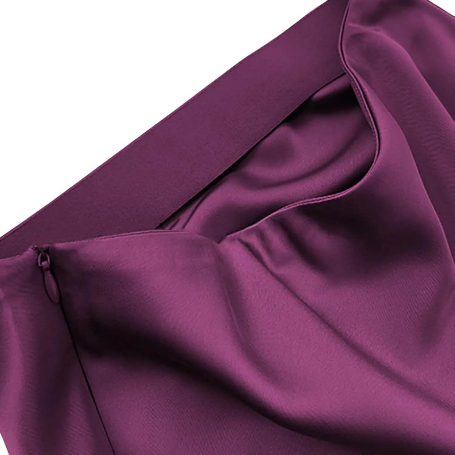 Womens Midi Skirt High Waisted Solid Satin Dress Zipper Elegant Work Skirts Stretch Office Straight Spit Skirt