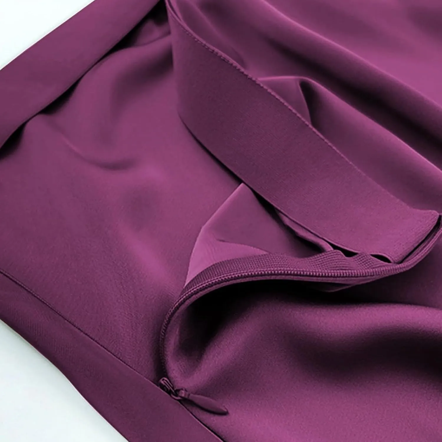 Womens Midi Skirt High Waisted Solid Satin Dress Zipper Elegant Work Skirts Stretch Office Straight Spit Skirt