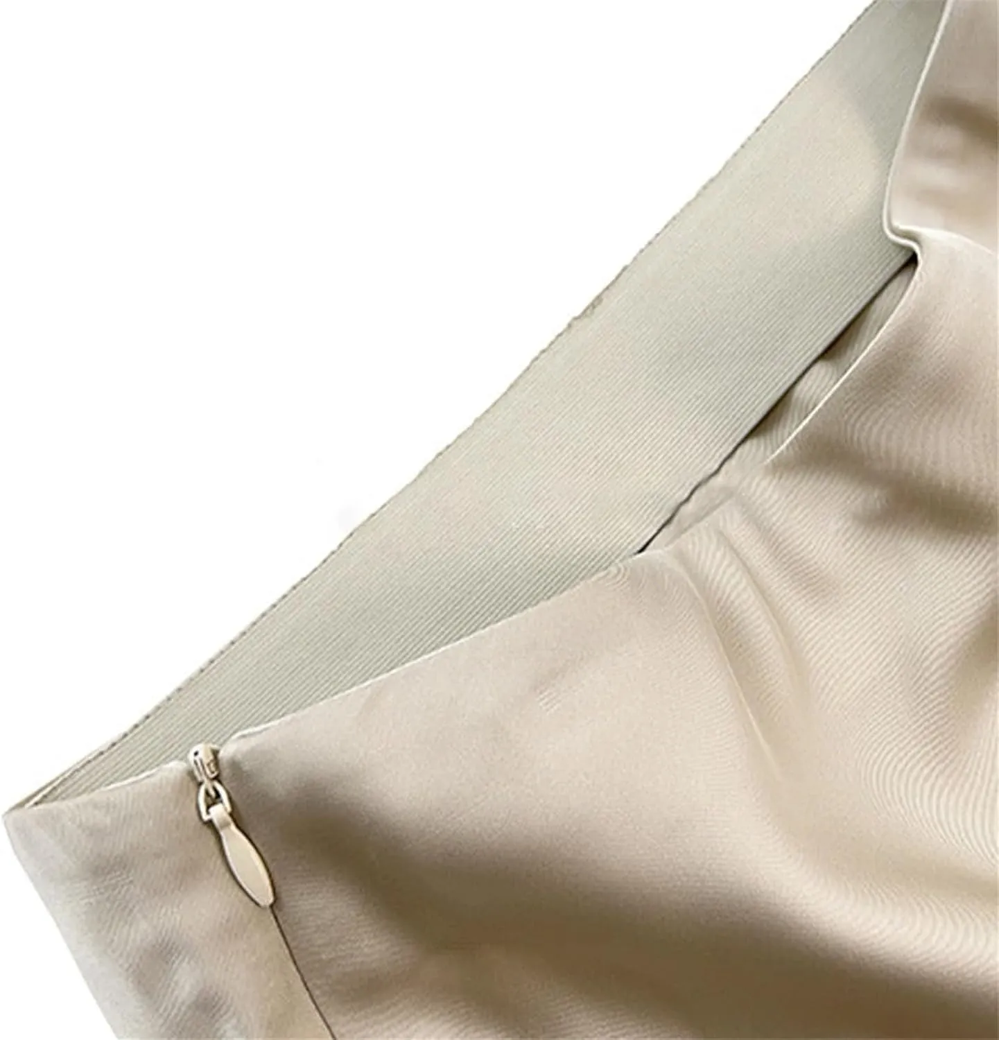 Womens Midi Skirt High Waisted Solid Satin Dress Zipper Elegant Work Skirts Stretch Office Straight Spit Skirt