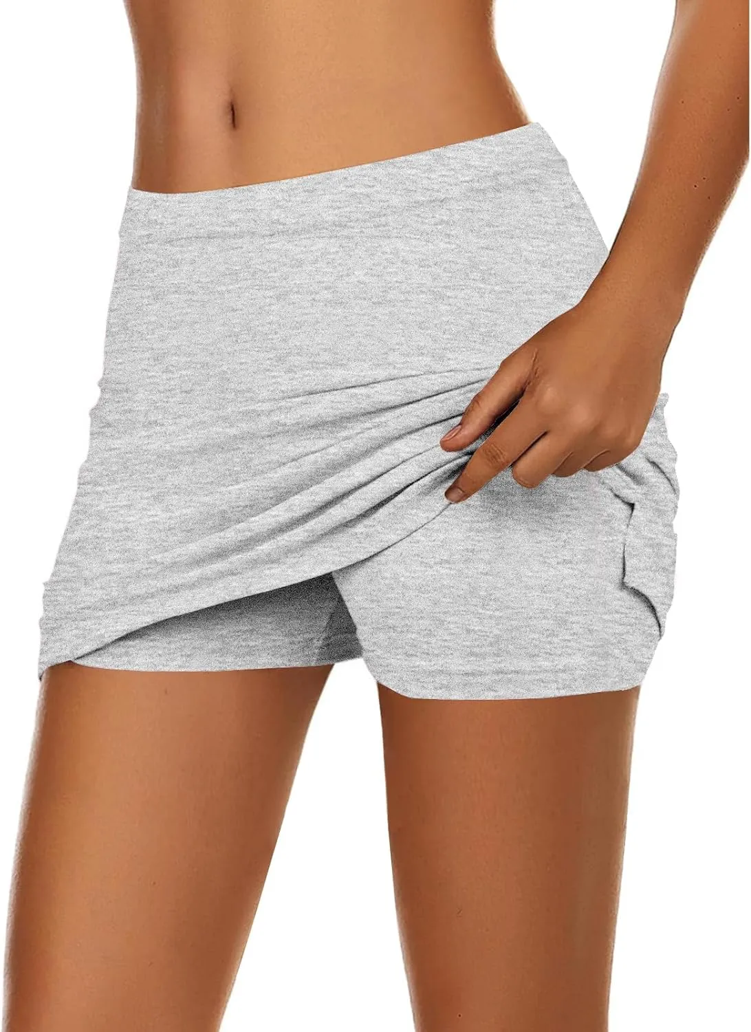 Womens Mini Skort, Mid Waist Sexy Side Split Hem Summer Y2k Bodycon Mini Skirt with Shorts