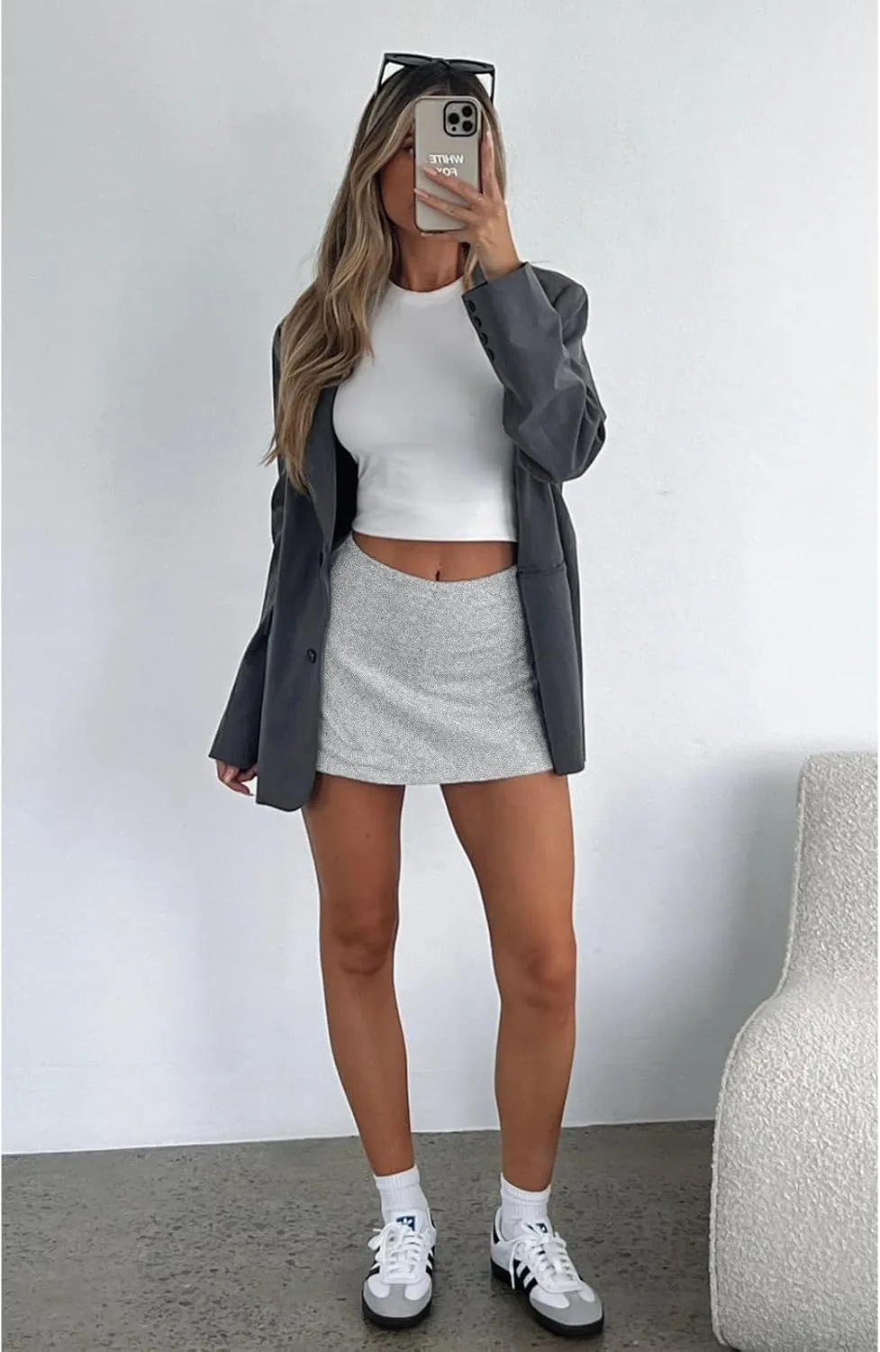 Womens Mini Skort, Mid Waist Sexy Side Split Hem Summer Y2k Bodycon Mini Skirt with Shorts