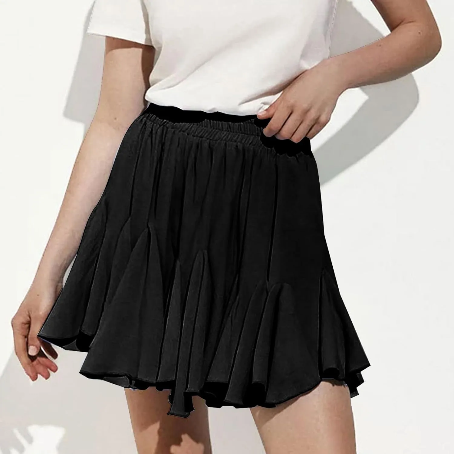 Women's Pleated Skirt Basic Casual High Waisted Summer Beach Vacation Skirts Solid Color Mini Skorts