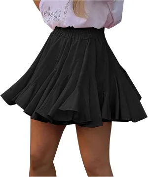 Women's Pleated Skirt Basic Casual High Waisted Summer Beach Vacation Skirts Solid Color Mini Skorts