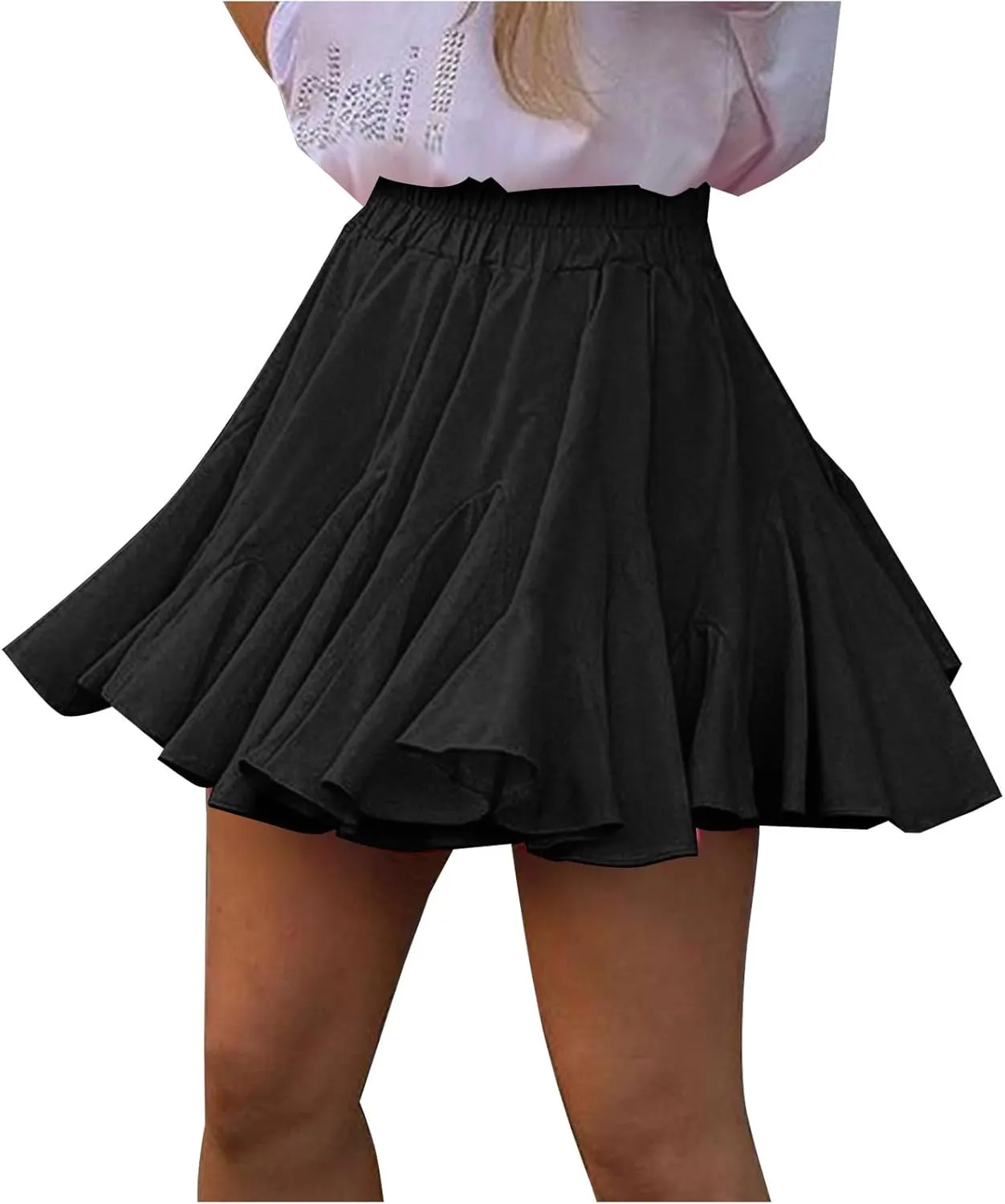 Women's Pleated Skirt Basic Casual High Waisted Summer Beach Vacation Skirts Solid Color Mini Skorts