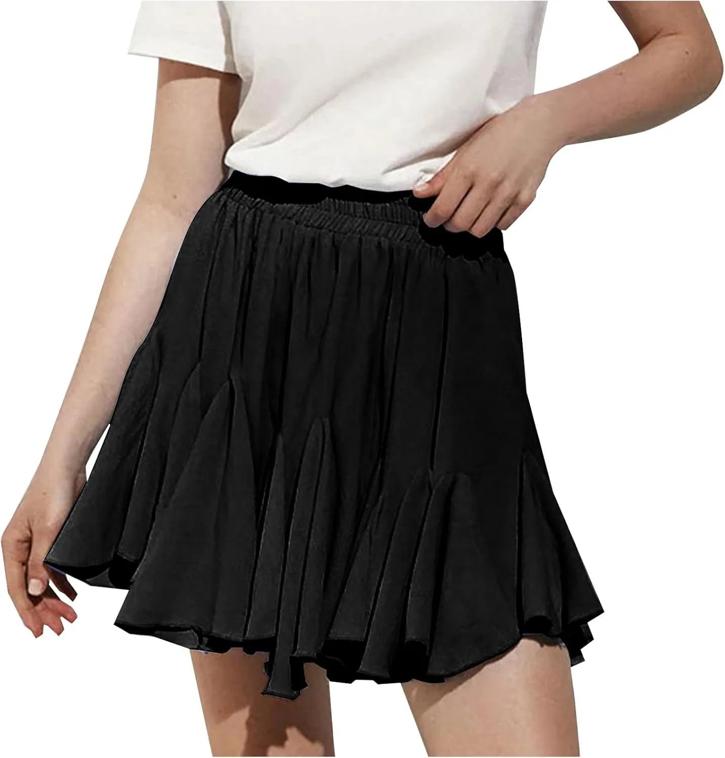 Women's Pleated Skirt Basic Casual High Waisted Summer Beach Vacation Skirts Solid Color Mini Skorts