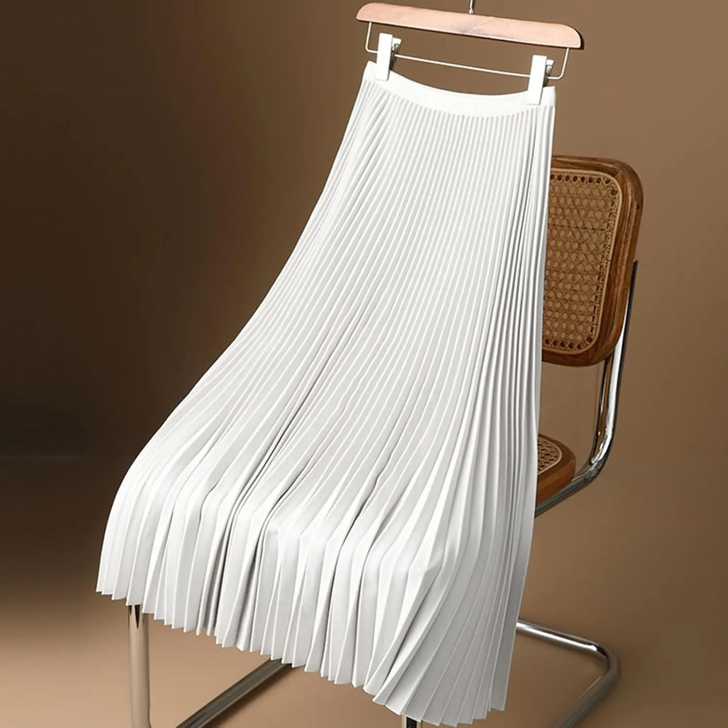 Women's Pleated Skirt Satin Metallic Shiny Flare Flowy Swing A-Line Skirt Summer Casual Solid High Waist Plus Size Midi Skirt