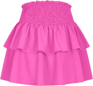 Women's Pleated Skirts High Waisted Layered Ruffle Curvy Hem Tiered Skirt Solid Color Sports Running Skirts
