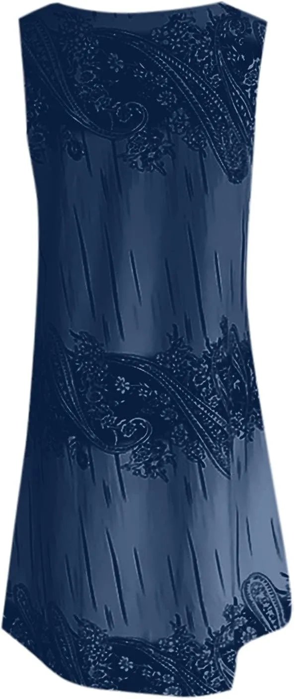 Women's Plus Size Sleeveless Summer Sundresses Swing Floral Swing Casual Midi Dress Beach Loose Flutter Sundress