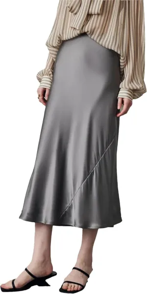 Women's Satin Elastic High Waisted Maxi Skirt Summer Fall Winter Silk A-Line Casual Formal Work Skirts