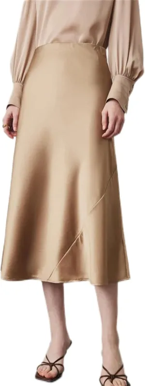 Women's Satin Elastic High Waisted Maxi Skirt Summer Fall Winter Silk A-Line Casual Formal Work Skirts