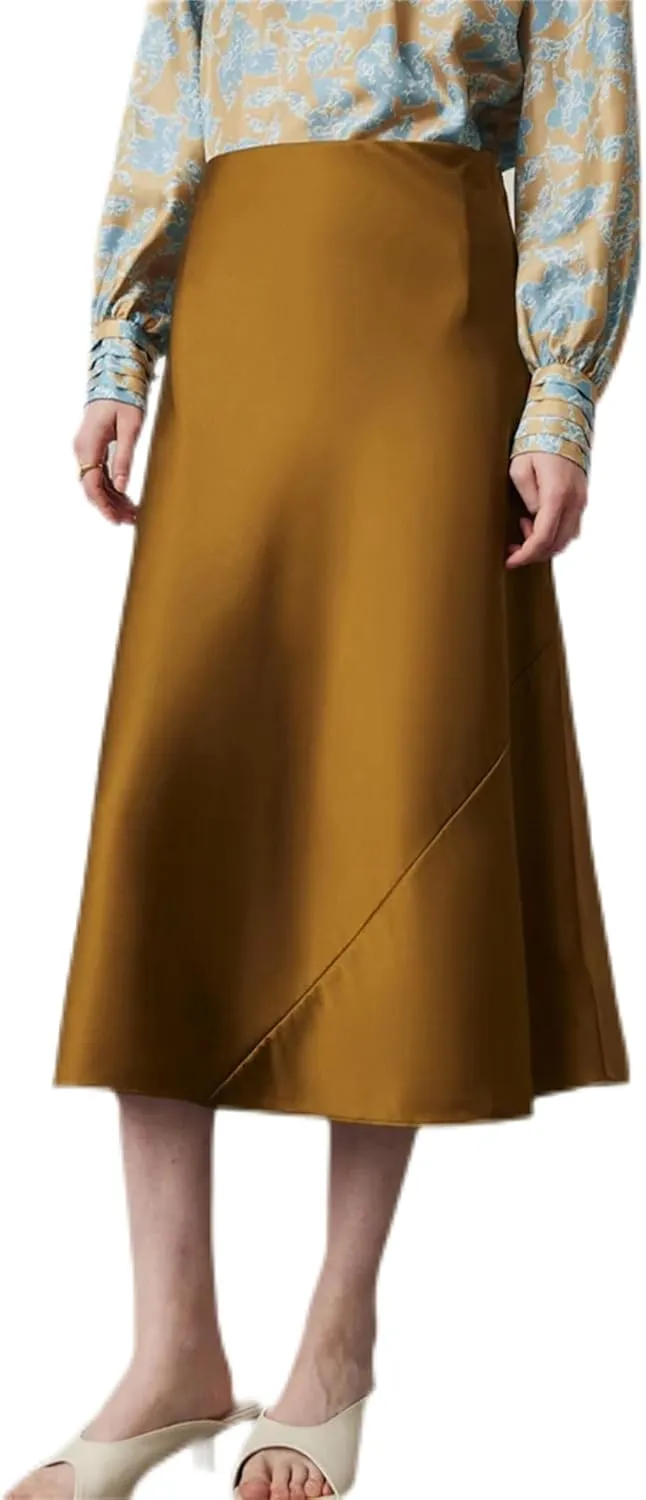 Women's Satin Elastic High Waisted Maxi Skirt Summer Fall Winter Silk A-Line Casual Formal Work Skirts
