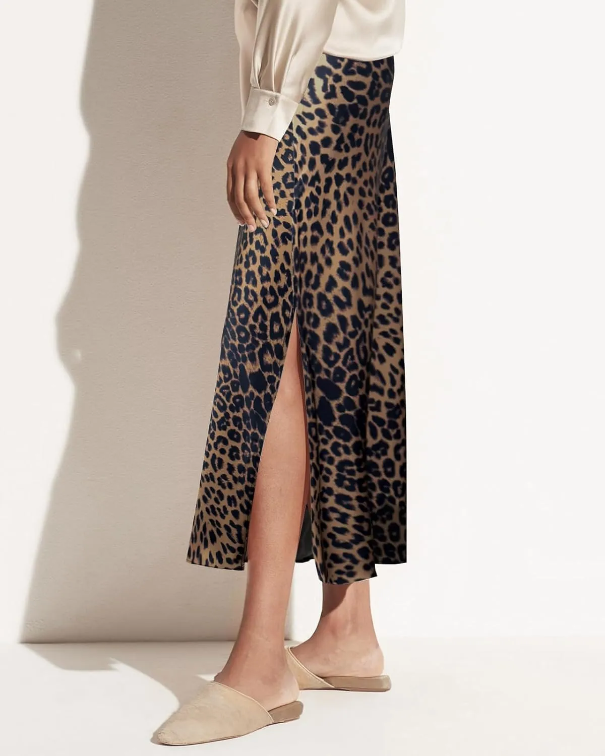 Women's Satin High Waisted Side Split Maxi Skirt Elastic Waistband Elegant Work Skirts Party A-Line Skirts