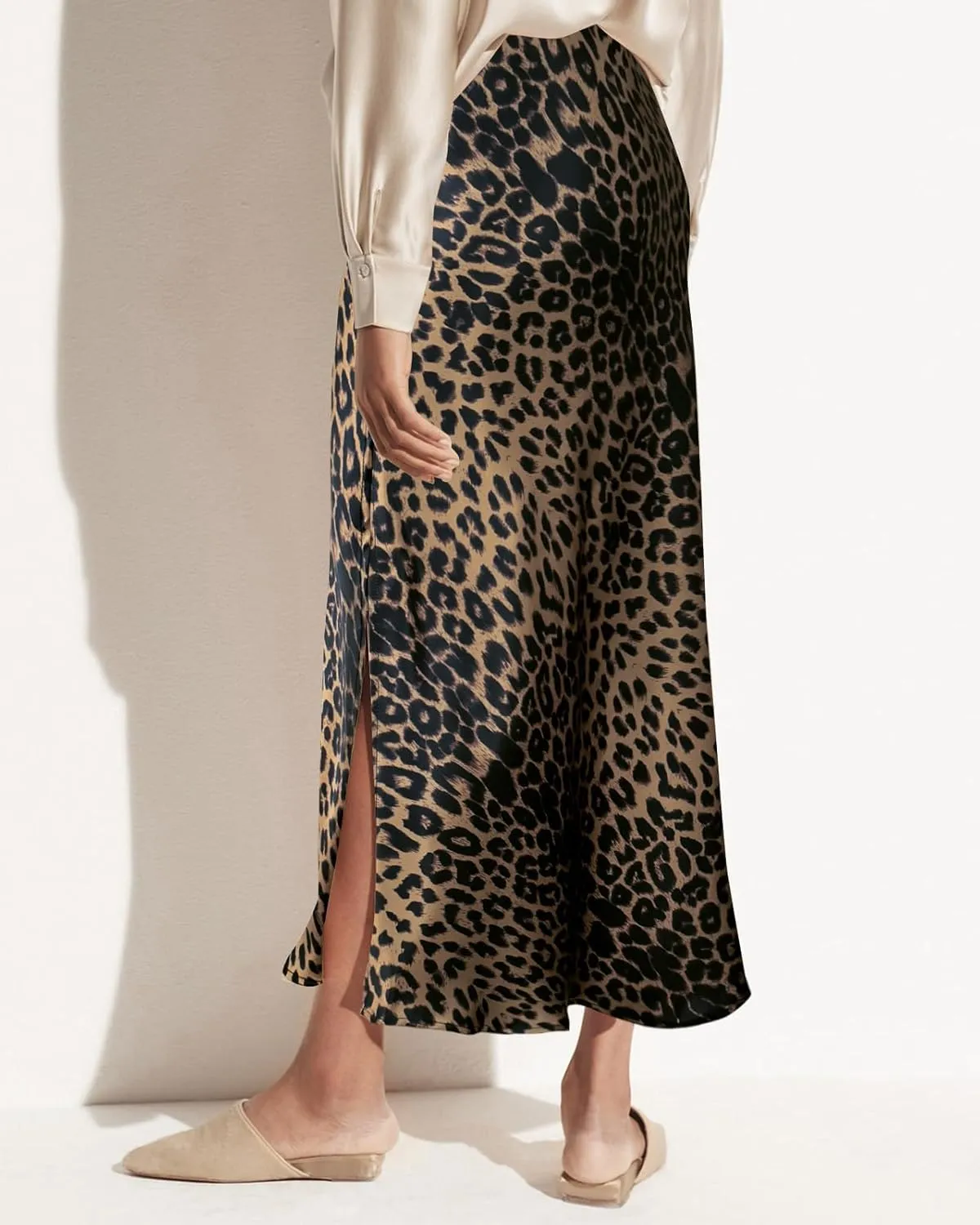 Women's Satin High Waisted Side Split Maxi Skirt Elastic Waistband Elegant Work Skirts Party A-Line Skirts