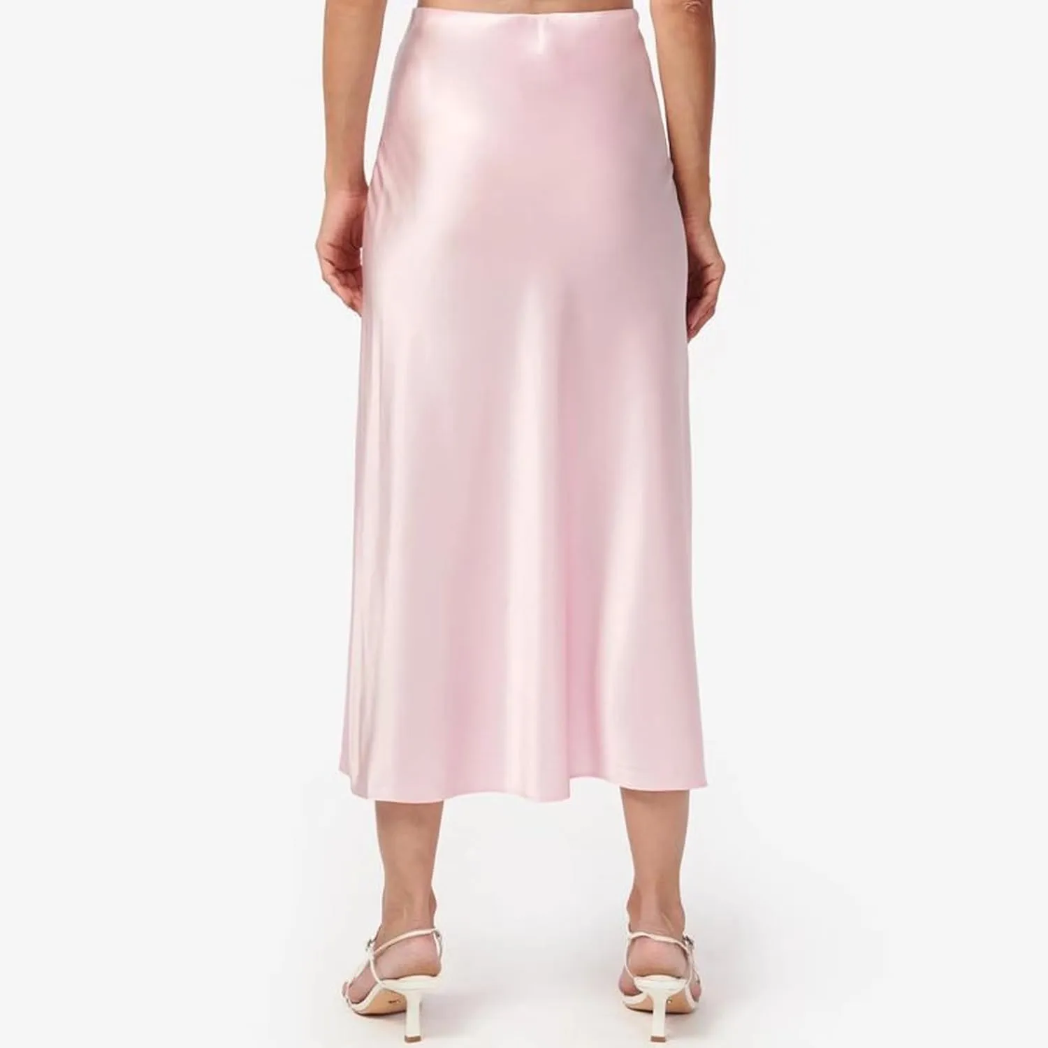 Women's Satin Midi Skirts High Waist Solid Color A Line Long Skirt Elegant Silk Casual Work Skirts