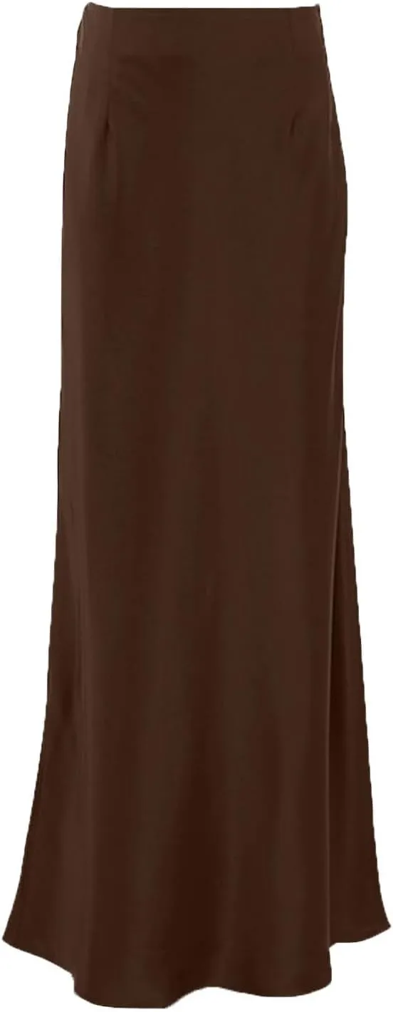 Womens Satin Skirts Casual Silk Midi Skirt High Waisted Long Skirts Flowy Mermaid Skirt 2024 Elegant Work Skirts