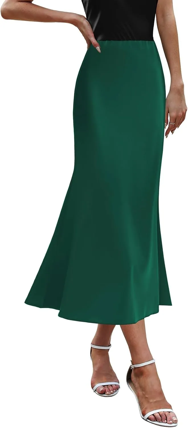 Womens Satin Skirts for Womens Silk Skirt Midi Skirt High Waisted Satin Dress Elegant Work Skirts
