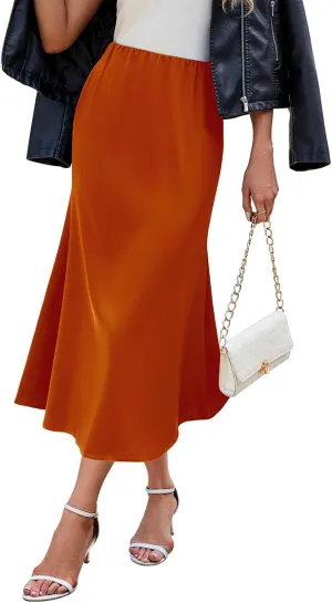 Womens Satin Skirts for Womens Silk Skirt Midi Skirt High Waisted Satin Dress Elegant Work Skirts