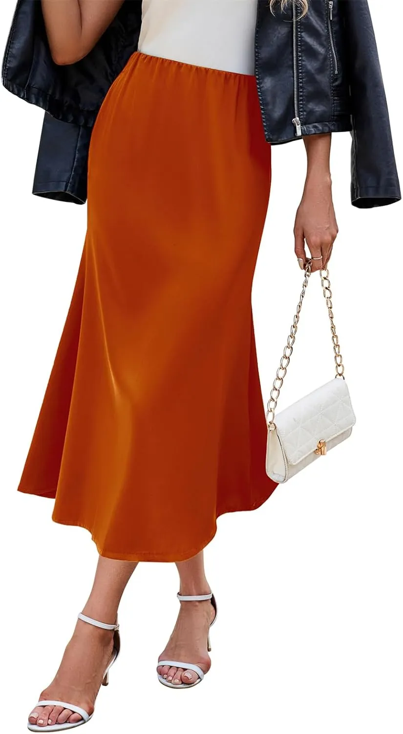 Womens Satin Skirts for Womens Silk Skirt Midi Skirt High Waisted Satin Dress Elegant Work Skirts